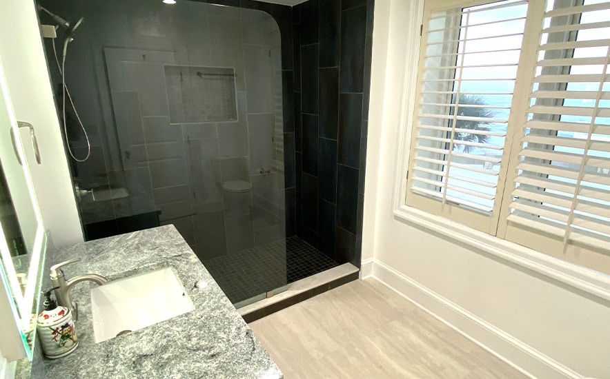 complete shower and bath remodel with new marble countertops